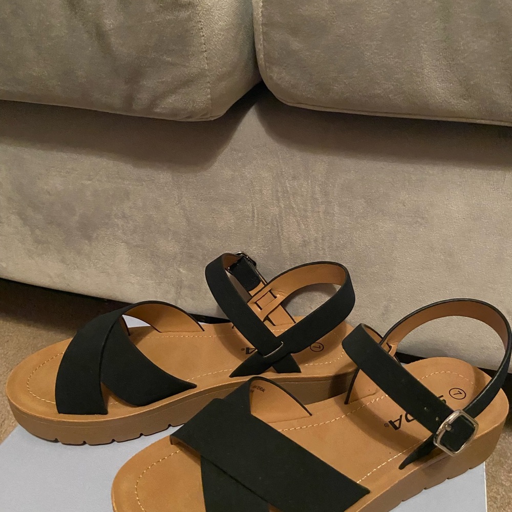 Soda Black and Tan Platform Sandals